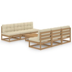 7 pcs conjunto lounge de jardim c/ almofadões pinho maciço