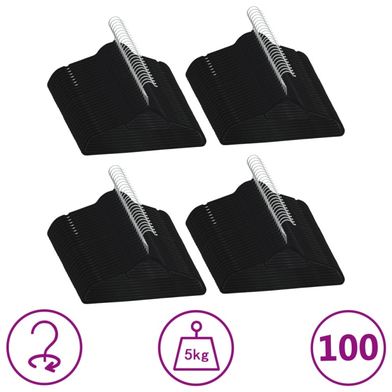 100 pcs conjunto de cabides antiderrapantes veludo preto-Cabides-Home Retail