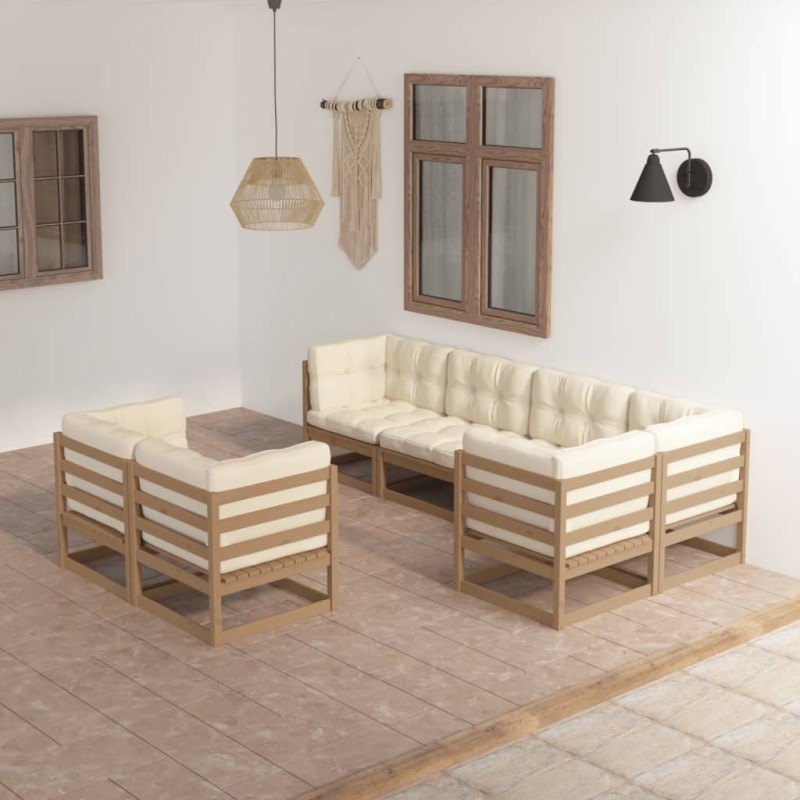 7 pcs conjunto lounge de jardim c/ almofadões pinho maciço-Conjuntos de jardim-Home Retail