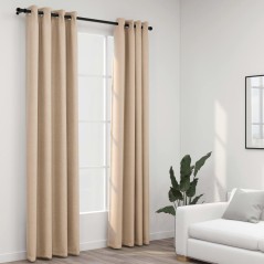 Cortinas opacas aspeto linho c/ ilhós 2 pcs 140x225 cm bege