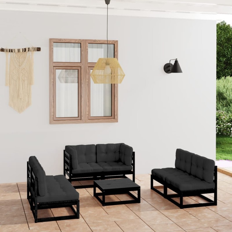 7 pcs conjunto lounge de jardim c/ almofadões pinho maciço-Conjuntos de jardim-Home Retail