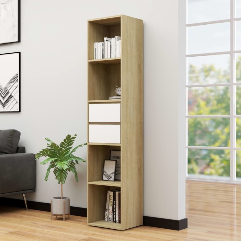 Estante 36x30x171 cm contraplacado branco e carvalho sonoma-Estantes para livros-Home Retail