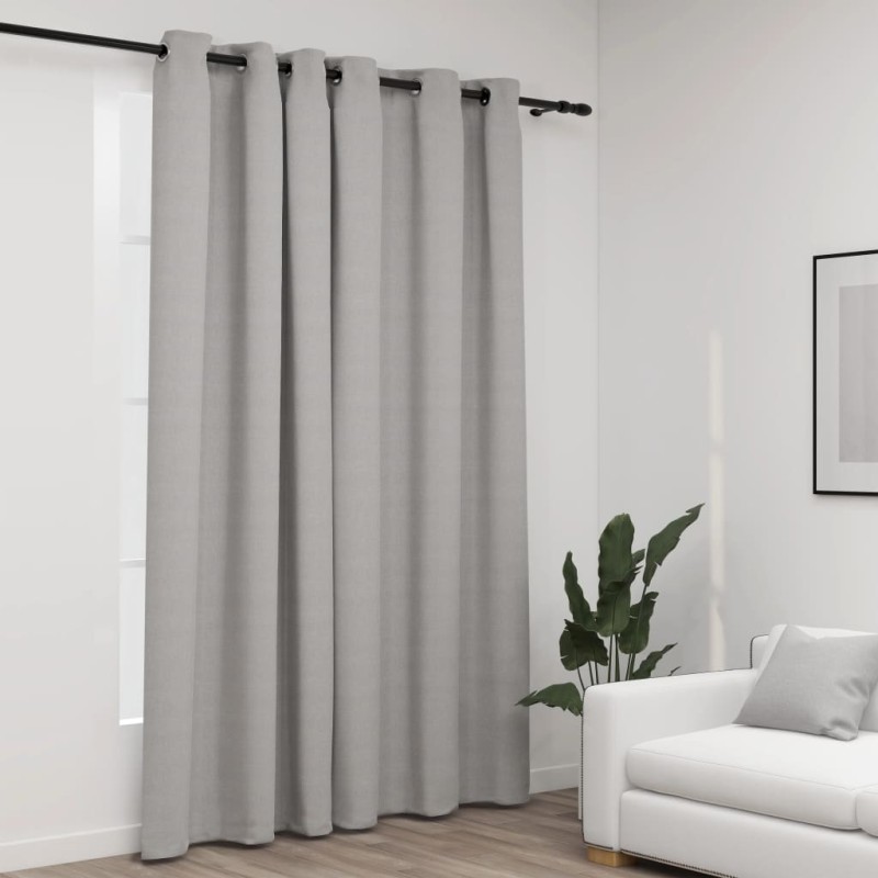 Cortina opaca aspeto de linho com ilhós 290x245 cm cinzento-Persianas e cortinas-Home Retail