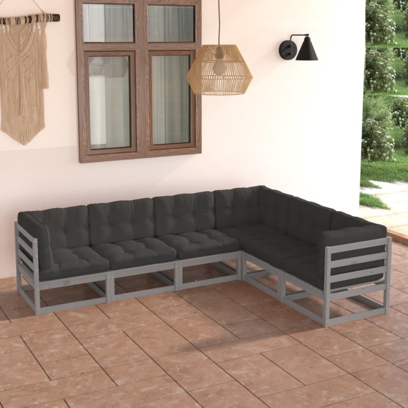 6 pcs conjunto lounge de jardim c/ almofadões pinho maciço-Conjuntos de jardim-Home Retail