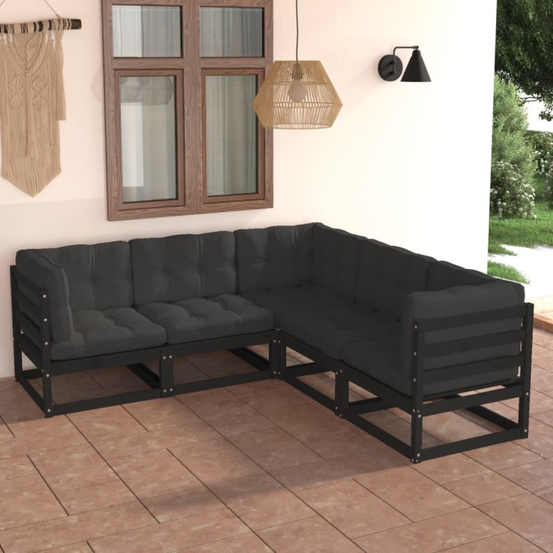 5 pcs conjunto lounge de jardim c/ almofadões pinho maciço-Conjuntos de jardim-Home Retail