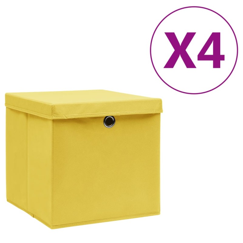 Caixas de arrumação com tampas 4 pcs 28x28x28 cm amarelo-Cestos para complementos-Home Retail