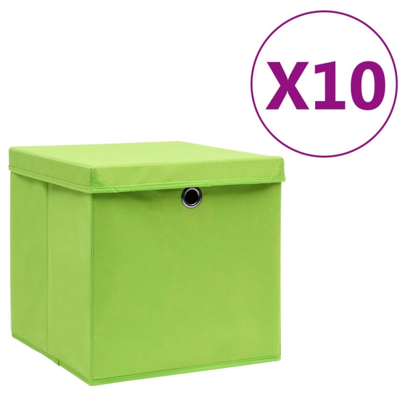 Caixas de arrumação com tampas 10 pcs 28x28x28 cm verde-Cestos para complementos-Home Retail