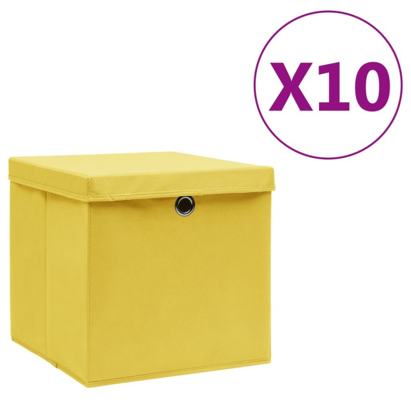 Caixas de arrumação com tampas 10 pcs 28x28x28 cm amarelo-Cestos para complementos-Home Retail