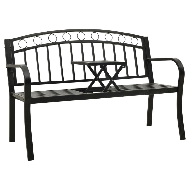 Banco de jardim com mesa 125 cm aço preto-Bancos de jardim-Home Retail