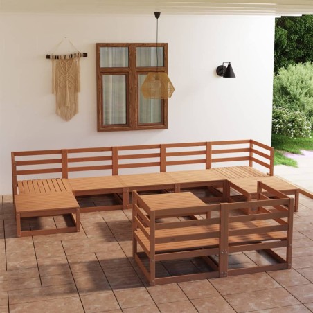 10 pcs conjunto lounge de jardim pinho maciço castanho-mel