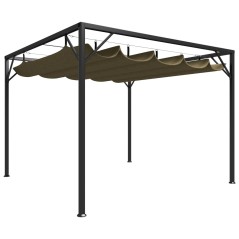 Gazebo jardim telhado retrátil 3x3 m 180 g/m² cinza-acastanhado