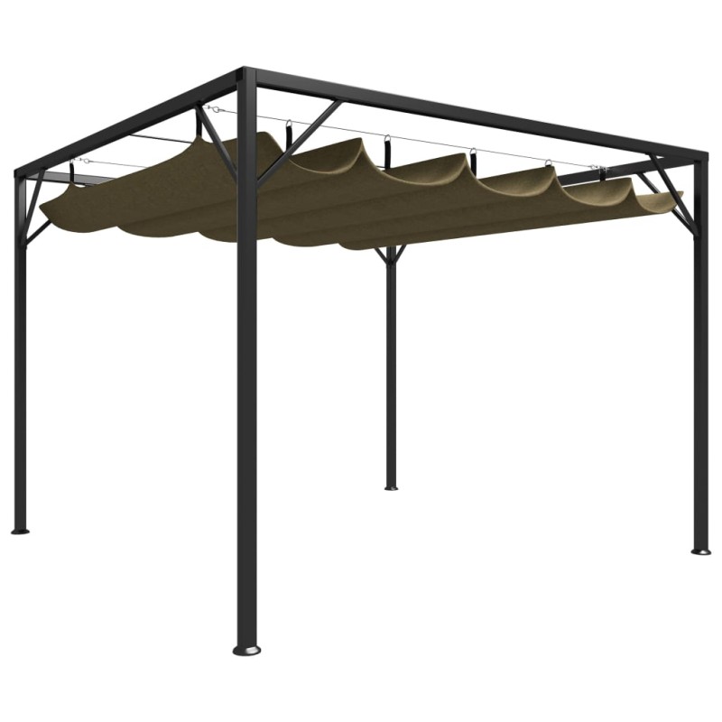 Gazebo jardim telhado retrátil 3x3 m 180 g/m² cinza-acastanhado-Toldos e gazebos-Home Retail