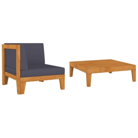 2 pcs conjunto lounge de jardim c/ almofadões acácia maciça