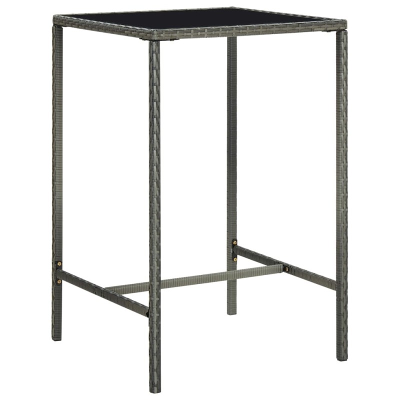 Mesa de bar para jardim 70x70x110 cm vidro e vime PE cinzento-Mesas de jardim-Home Retail