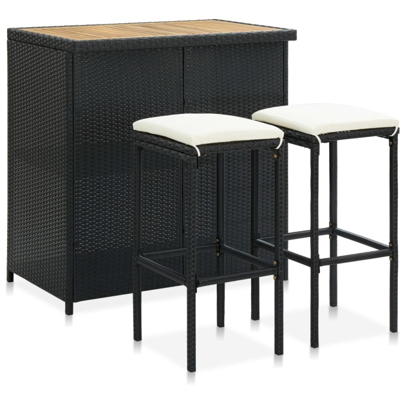 3 pcs conjunto de bar vime PE preto-Conjuntos de móveis para cozinha e sala de jantar-Home Retail