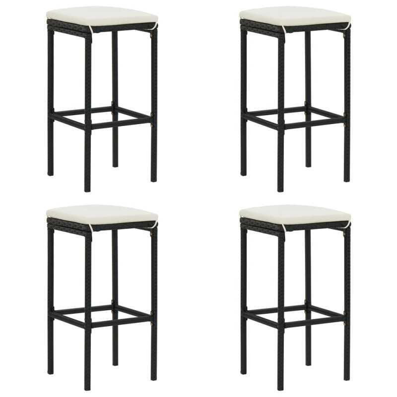 Bancos de bar com almofadões 4 pcs vime PE preto-Bancos de bar-Home Retail