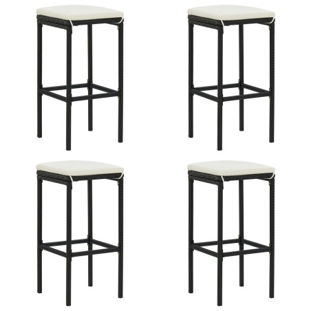 Bancos de bar com almofadões 4 pcs vime PE preto