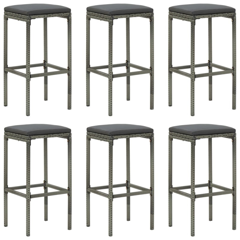 Bancos de bar com almofadões 6 pcs vime PE cinzento-Bancos de bar-Home Retail