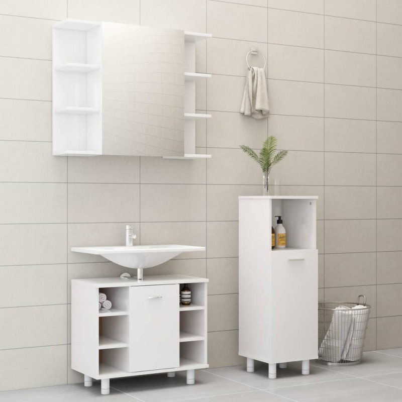 3 pcs conj. móveis casa de banho contraplacado branco brilhante-Conjuntos de móveis para casa de banho-Home Retail