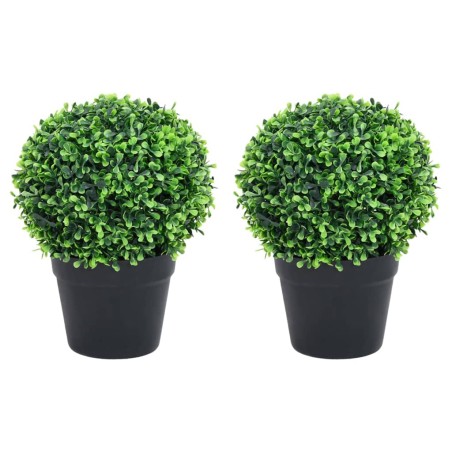 Plantas bolas de buxo artificiais c/ vasos 2 pcs 37 cm verde