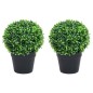 Plantas bolas de buxo artificiais c/ vasos 2 pcs 37 cm verde