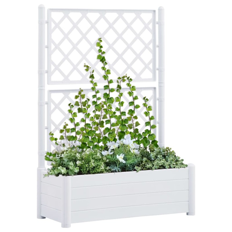 Vaso/floreira de jardim com treliça 100x43x142 cm PP branco-Vasos e floreiras-Home Retail