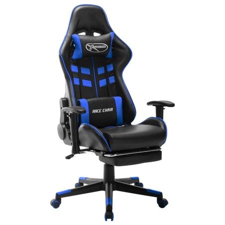 Cadeira de gaming c/ apoio de pés couro artificial preto e azul