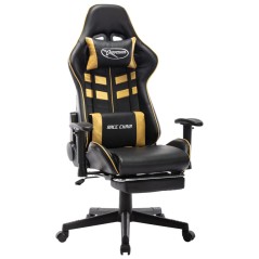 Cadeira gaming c/ apoio de pés couro artificial preto/dourado