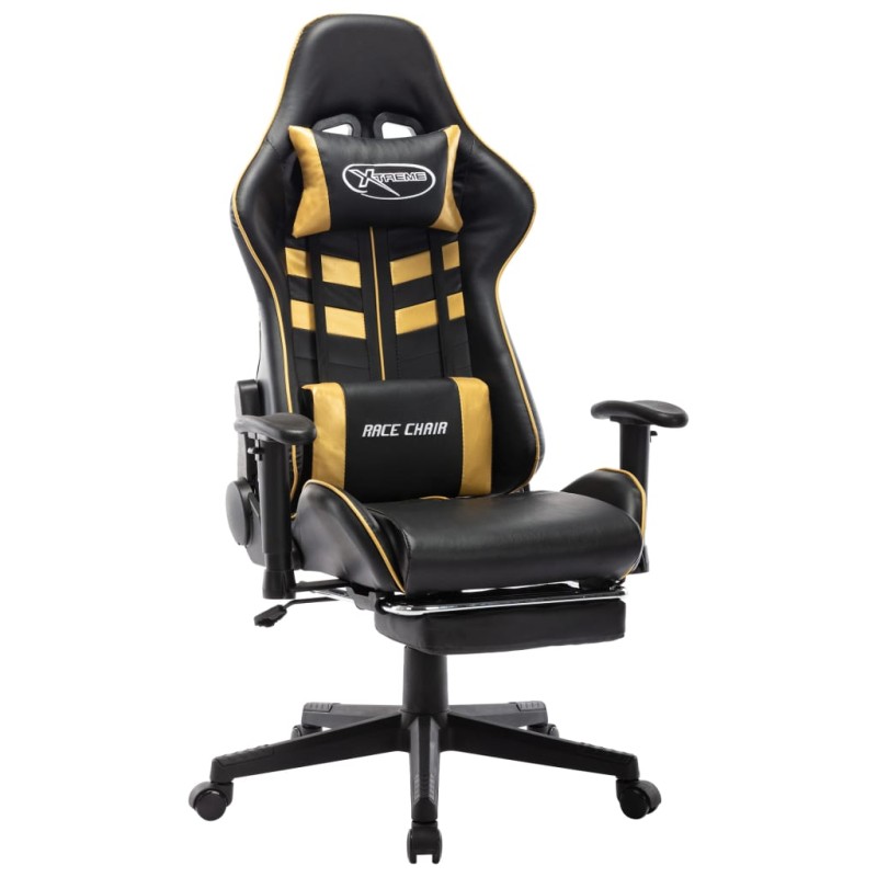 Cadeira gaming c/ apoio de pés couro artificial preto/dourado-Cadeiras de jogo-Home Retail