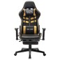 Cadeira gaming c/ apoio de pés couro artificial preto/dourado