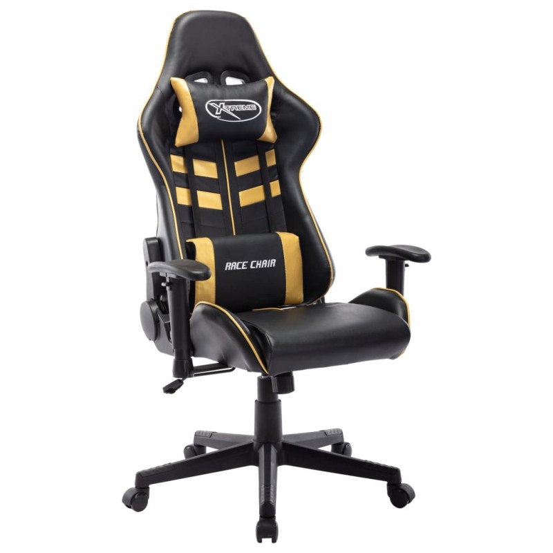 Cadeira de gaming couro artificial preto e dourado-Cadeiras de jogo-Home Retail