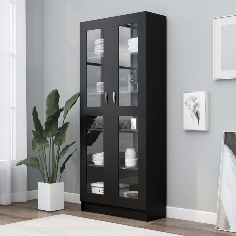 Armário vitrine 82,5x30,5x185,5 cm derivados de madeira preto-Estantes para livros-Home Retail