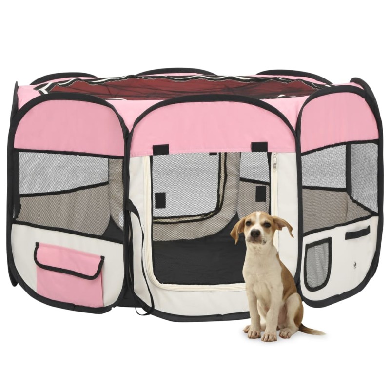 Parque dobrável p/ cão c/ saco de transporte 110x110x58cm rosa-Canis-Home Retail