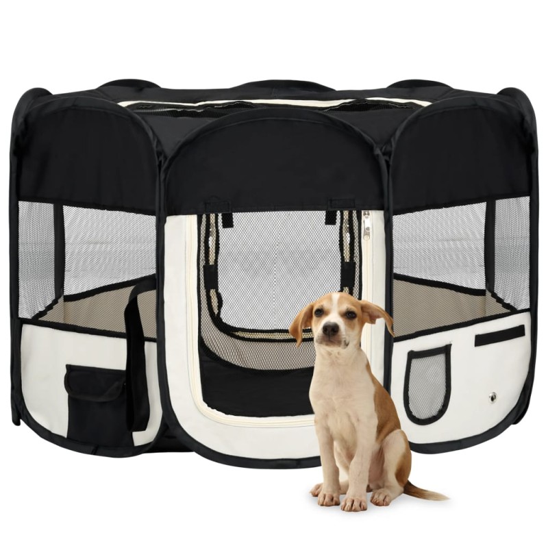 Parque dobrável p/ cão c/ saco de transporte 110x110x58cm preto-Canis-Home Retail