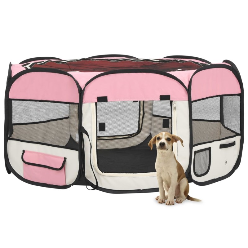 Parque dobrável p/ cão c/ saco de transporte 145x145x61cm rosa-Canis-Home Retail