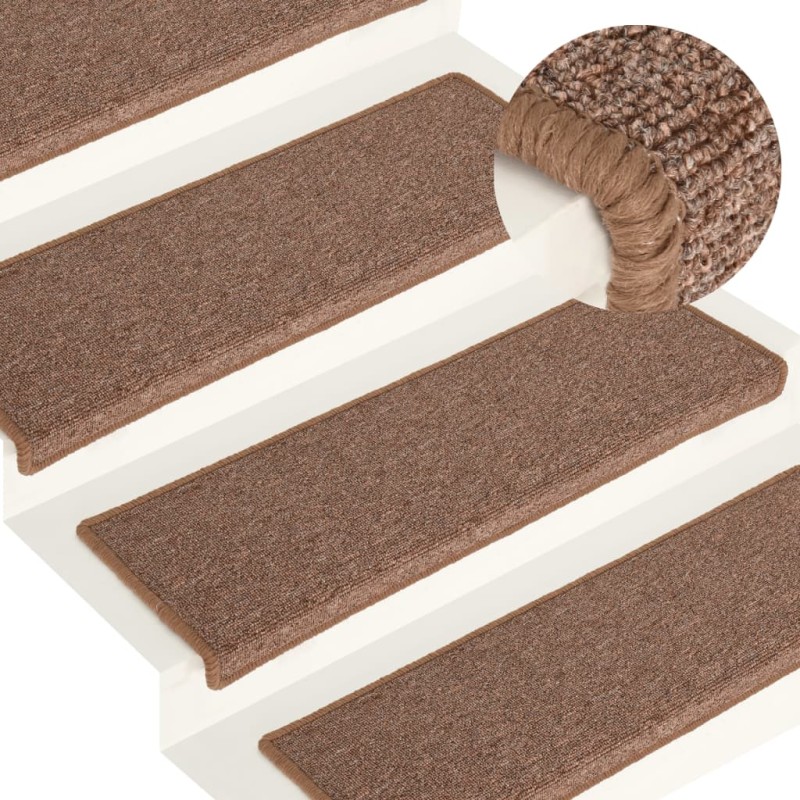 Tapete/carpete para degraus 15 pcs 65x21x4 cm castanho-Tapetes antiderrapantes para degraus-Home Retail