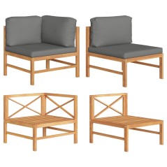 2 pcs conj. lounge de jardim c/ almofadões cinza-escuro teca