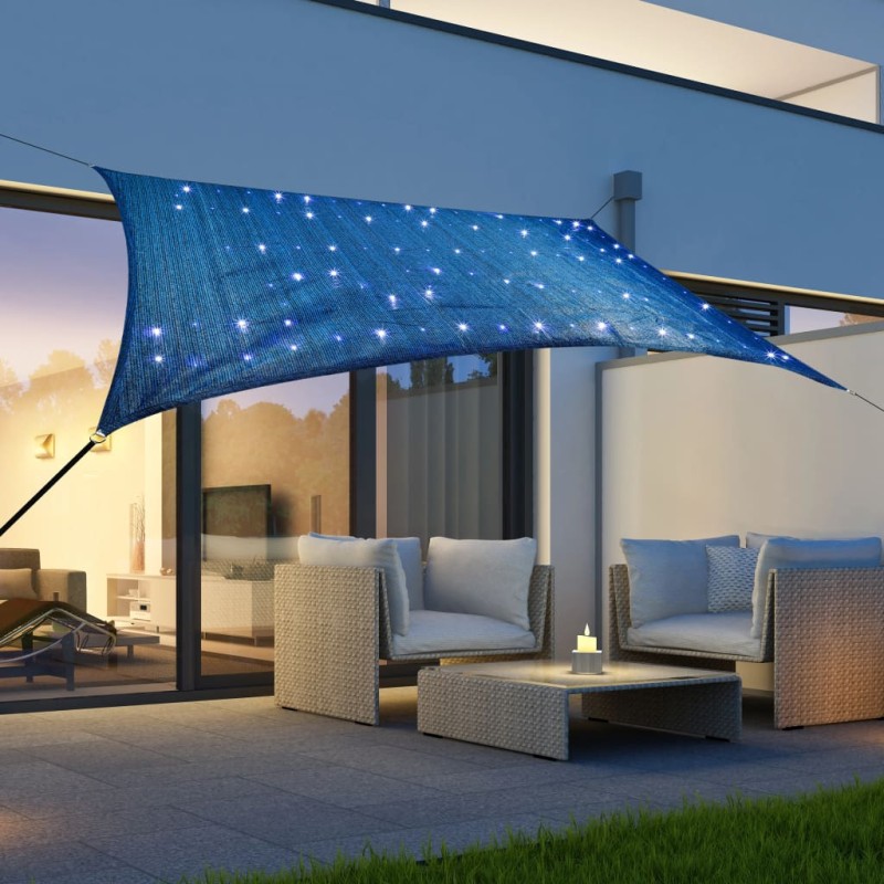 HI Para-sol estilo vela com 100 luzes LED 2x3 m azul-claro-Guarda-sóis e telas de varanda-Home Retail