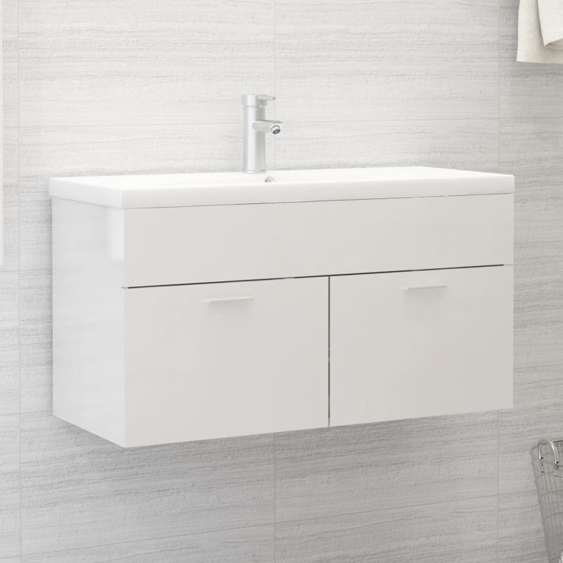 Armário lavatório 90x38,5x46 cm contraplacado branco brilhante-Conjuntos de móveis para casa de banho-Home Retail