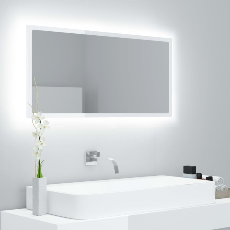 Espelho casa banho c/ LED 90x8,5x37cm acrílico branco brilhante-Armários para casa de banho-Home Retail