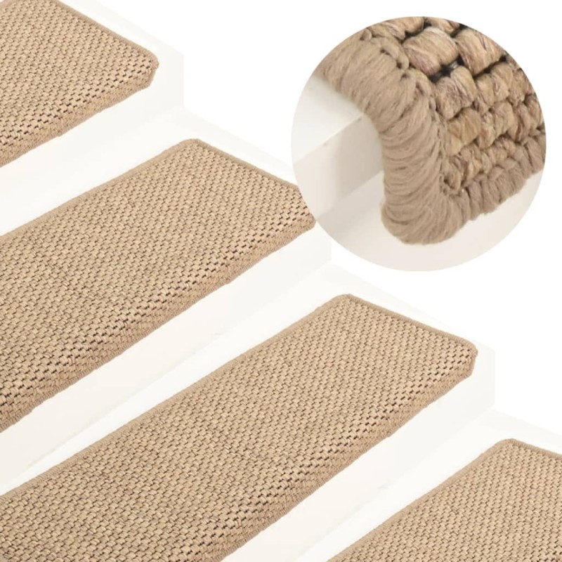 Tapetes escada adesivos aspeto sisal 15pcs 65x21x4cm cor areia-Tapetes antiderrapantes para degraus-Home Retail