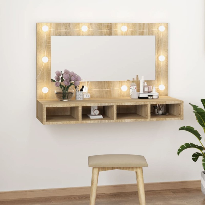 Armário espelhado com LED 90x31,5x62 cm carvalho sonoma-Armários para casa de banho-Home Retail