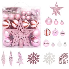 65 pcs conjunto de enfeites de Natal rosa/vermelho/branco