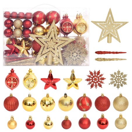 108 pcs conjunto de enfeites de Natal dourado e vermelho