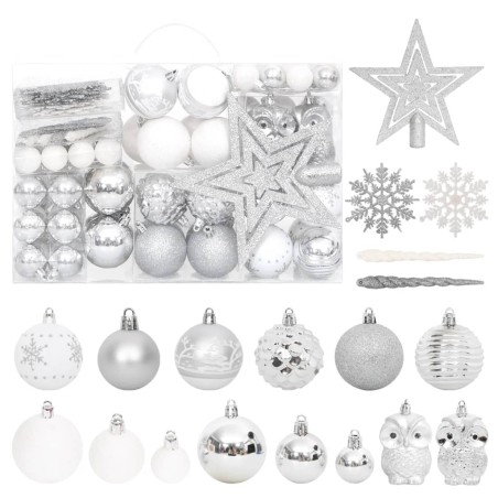 108 pcs conjunto de enfeites de Natal prateado e branco