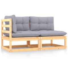 2 pcs conjunto lounge de jardim com almofadões pinho maciço