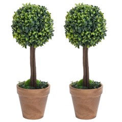 Plantas bolas de buxo artificiais c/ vasos 2 pcs 41 cm verde