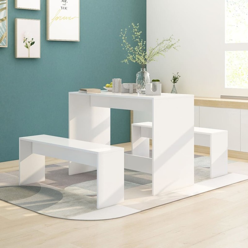 3 pcs conjunto de jantar contraplacado branco-Conjuntos de móveis para cozinha e sala de jantar-Home Retail