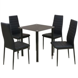 Conjunto 5 pcs de mesa de jantar e cadeiras preto