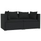 3 pcs conjunto lounge de jardim c/ almofadões vime PE preto